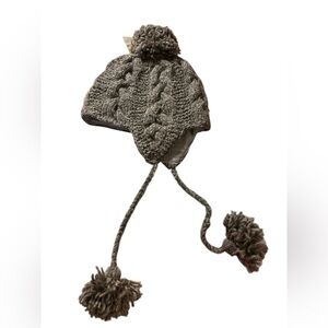 Collection Royal Cozy Pom-Pom Lined Flap Hat  with Tassels - Brownish Gray NWT